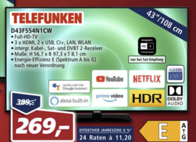 Telefunken D43F554N1CW 43-Zoll Fernseher